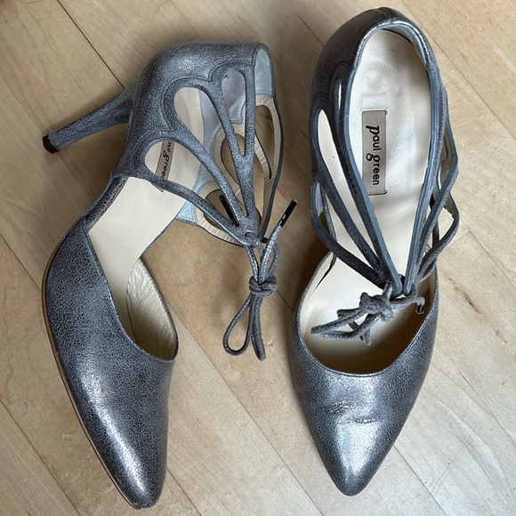 Paul Green Justine Leather Metallic Heels Ankle Lace - Picture 14 of 14